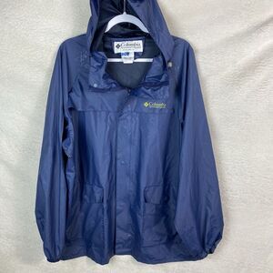 VINTAGE Columbia Jacket Men XL Blue Rain Coat Waterproof PVC Hoodie 90s‎ Vented